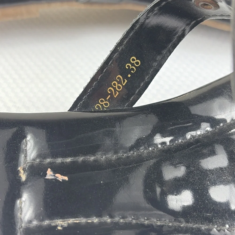 TORY BURCH MILLER SANDAL FLIP FLOP PATENT LEATHER BLACK SIZE 38  Gold‎ T Medal